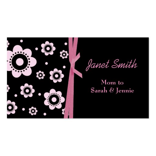 Stylish Black and Pink Floral Mommy Card Business Cards (front side)
