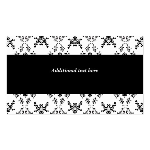 Stylish Black and White Damask Business Card (back side)