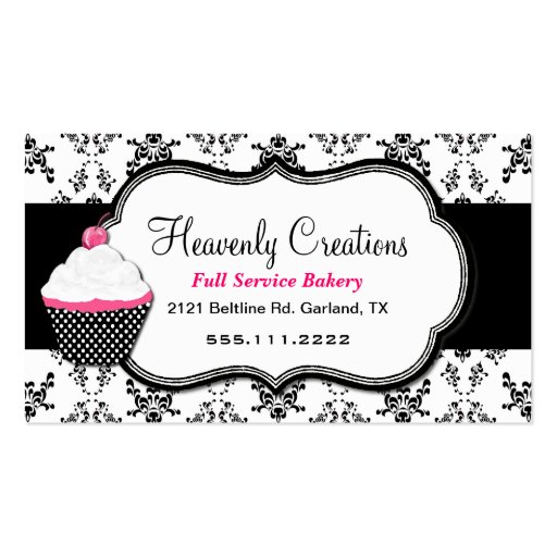 Stylish Black and White Damask Business Card (front side)