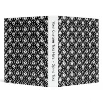 Stylish Black and White Damask Pattern. Vinyl Binders