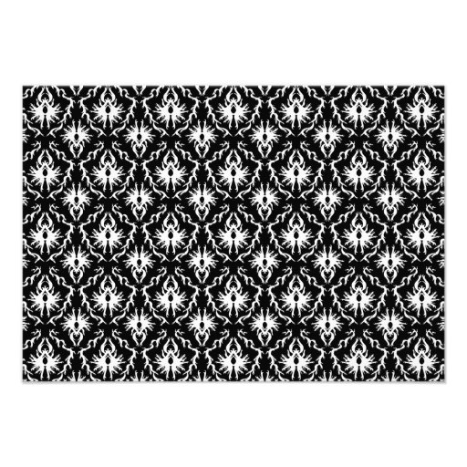 Stylish Black and White Damask Pattern. Personalized Announcements
