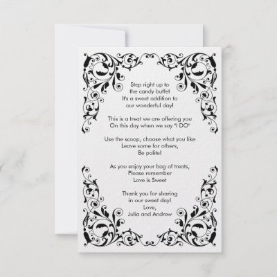 Stylish Black and White Swirls Candy Buffet Cards Personalized Announcements