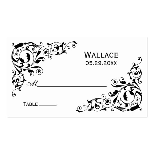 Stylish Black and White Swirls Place Cards Business Card Templates (front side)