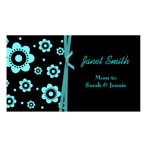 Stylish Black & Aqua Mommy Card Business Cards (front side)