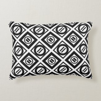 Stylish Black Geometric Pattern on White Accent Pillow