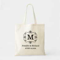 Stylish Black Monogrammed Tote Bag|Wedding Favor Budget Tote Bag