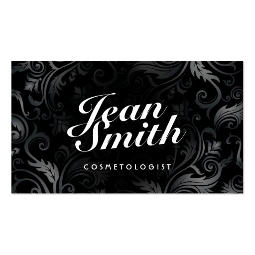 Stylish Black Ornament Cosmetologist Business Card (front side)