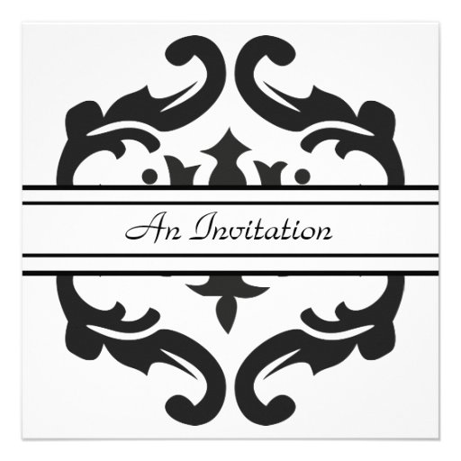 Stylish Black & White Damask Custom Invitations (front side)