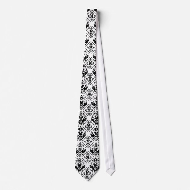 Stylish Black White Damask Decorate Pattern Tie