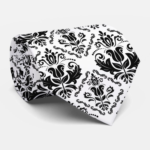 Stylish Black White Damask Decorate Pattern Tie