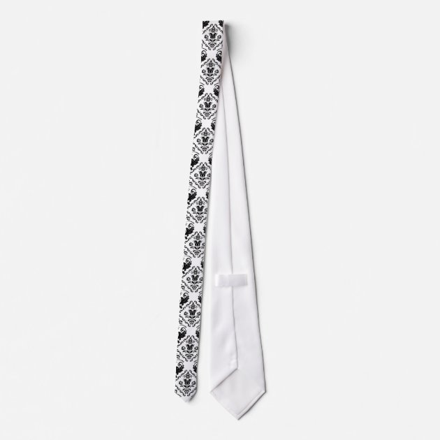 Stylish Black White Damask Decorate Pattern Tie-2