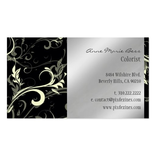 Stylish black white silver + tone  business cards (back side)