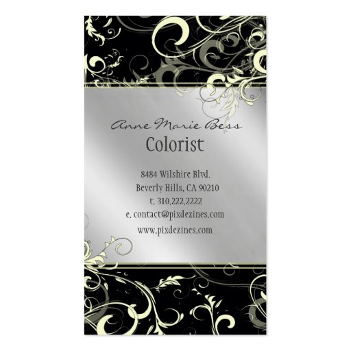 Stylish black white silver + tone  business cards (front side)