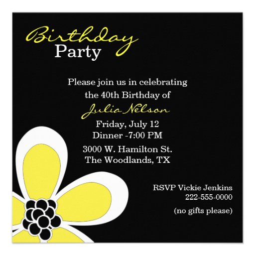 Stylish Black & Yellow Lady's Birthday Invitation