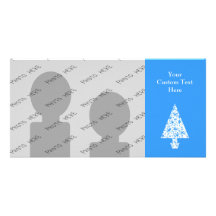 Stylish Blue and White Christmas Tree Design. Customized Photo Card