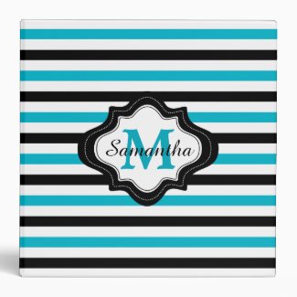 Stylish Blue Black White Stripes Custom Monogram