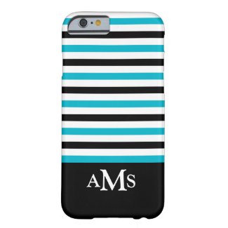 Stylish Blue Black White Stripes Custom Monogram Barely There iPhone 6 Case