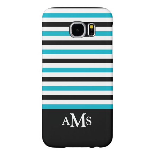 Stylish Blue Black White Stripes Custom Monogram Samsung Galaxy S6 Cases