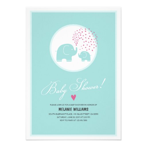Stylish Blue Elephants Baby Shower Invitation