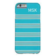 Stylish Blue Striped Pattern 3 Monogram Barely There iPhone 6 Case