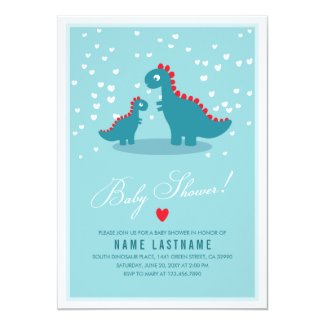 Stylish Blue Teal Dinosaur Baby Shower Invitation