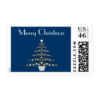Stylish Blue & White Christmas Tree Stamps stamp