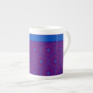 Stylish Bone China Mug, Purple, Blue Ogee Pattern