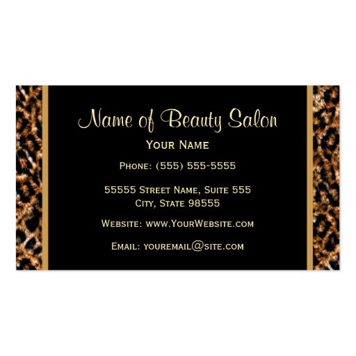 Stylish Brush Black and Gold Leopard Hair Salon Business Card Template (back side)
