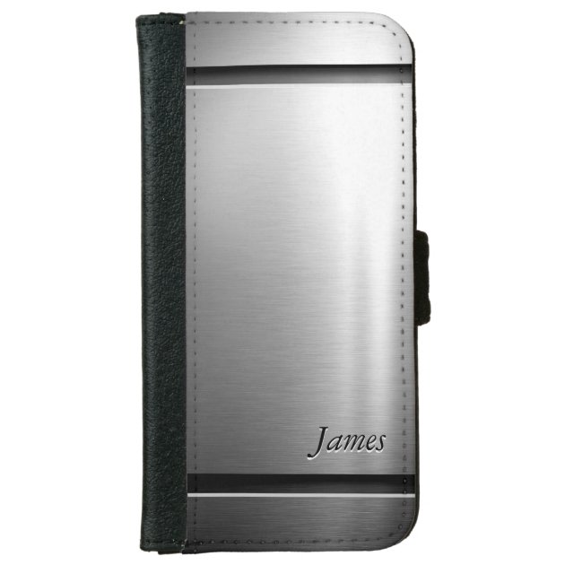 Stylish Brush Metal Stainless Steel Look iPhone 6 Wallet Case