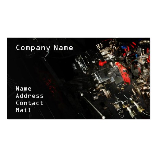 Stylish Car engine fragment in black Business Card Template (front side)