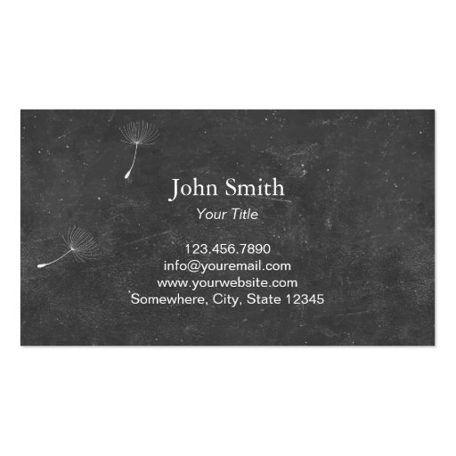 Stylish Chalkboard Dandelion Photography Business Cards (back side)