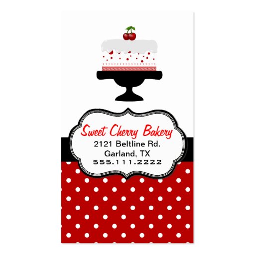 Stylish Cherry Cake Custom Bakery Business Card (front side)