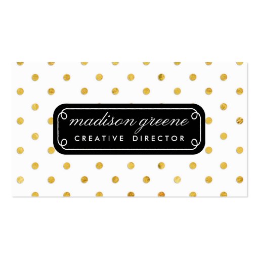 Stylish Chic Black & Gold Polka Dots Custom Business Card Template (front side)