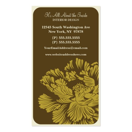 Stylish chic brown interior designer business card (back side)