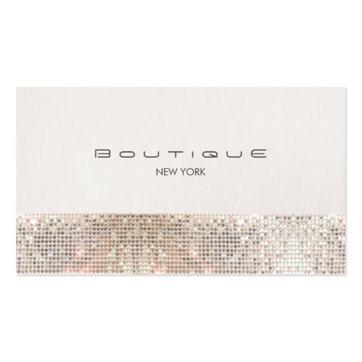 Stylish Chic Faux Sparkly Sequins and Beige Linen Business Card Template (front side)