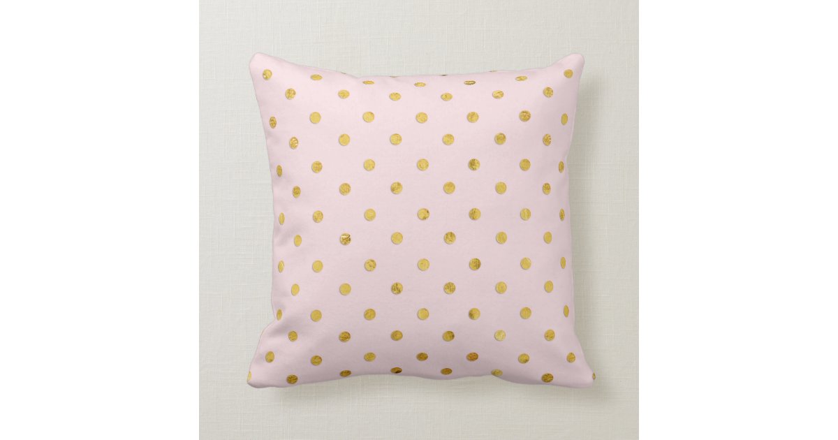 Stylish Chic Girly Blush Pink & Gold Polka Dots Throw Pillow Zazzle