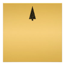 Stylish Christmas Tree. Black and Gold. Personalized Invitation