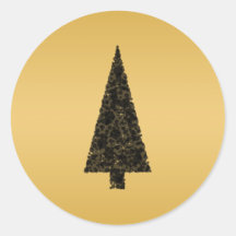 Stylish Christmas Tree. Black and Gold. Round Sticker