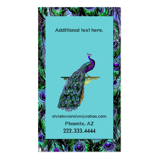 Stylish Colorful Peacock Business Card (back side)
