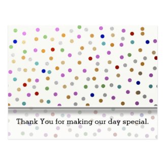 Stylish Confetti Dots Wedding Thank You Postcard