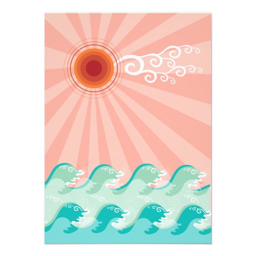Stylish Cool Waves Pink Sun Summer Party Invite