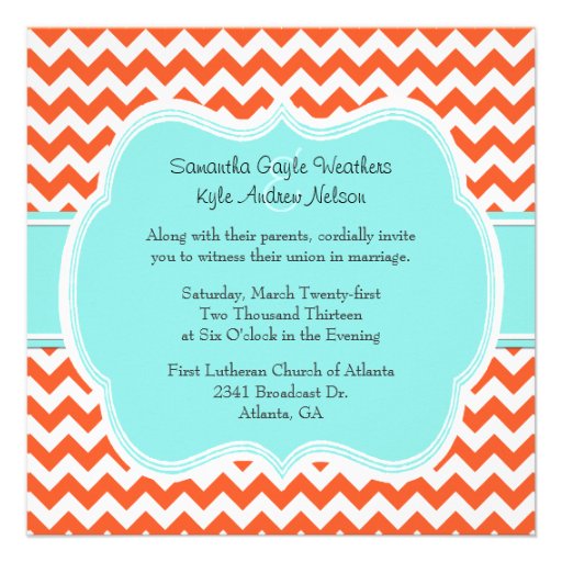 Stylish Coral & Aquamarine Wedding Invitation