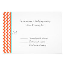 Stylish Coral Chevron Wedding RSVP Card