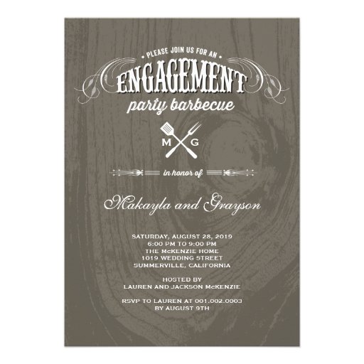 Stylish Country Rustic Wood Engagement Party BBQ Custom Invites