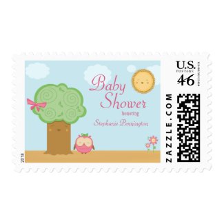 Stylish cute kawaii tree owl baby shower stamps stamp