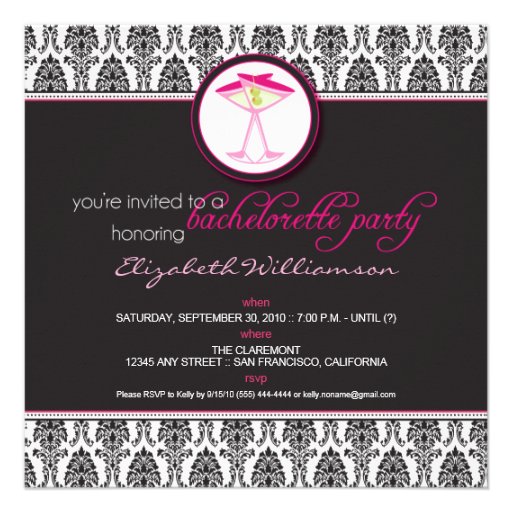 Stylish Damask Bachelorette Invite (pink)