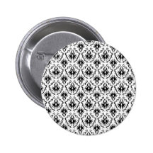 Stylish Damask Design, Black and White. Buttons