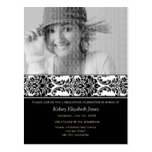 Stylish Damask Graduation Invitation Postcard