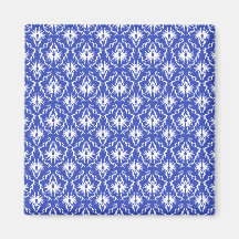 Stylish damask pattern. Blue and white. Fridge Magnet