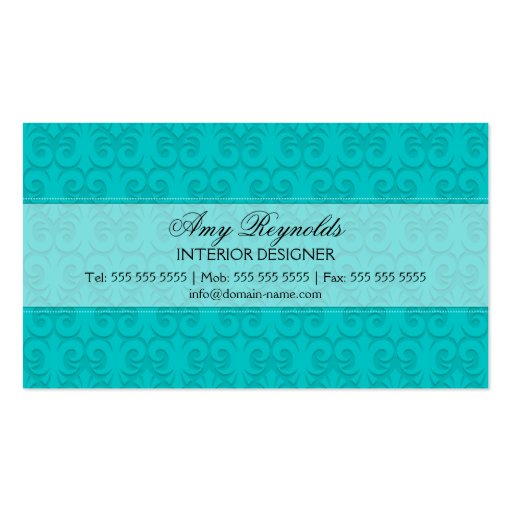 Stylish Damask Turquoise Business Cards (back side)